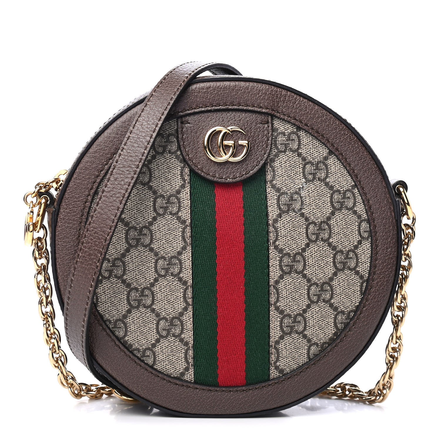 Gucci GG Supreme Monogram Web Mini Ophidia Round Shoulder Bag Brown 1 of 5
