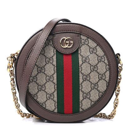 Gucci GG Supreme Monogram Web Mini Ophidia Round Shoulder Bag Brown 1 of 5