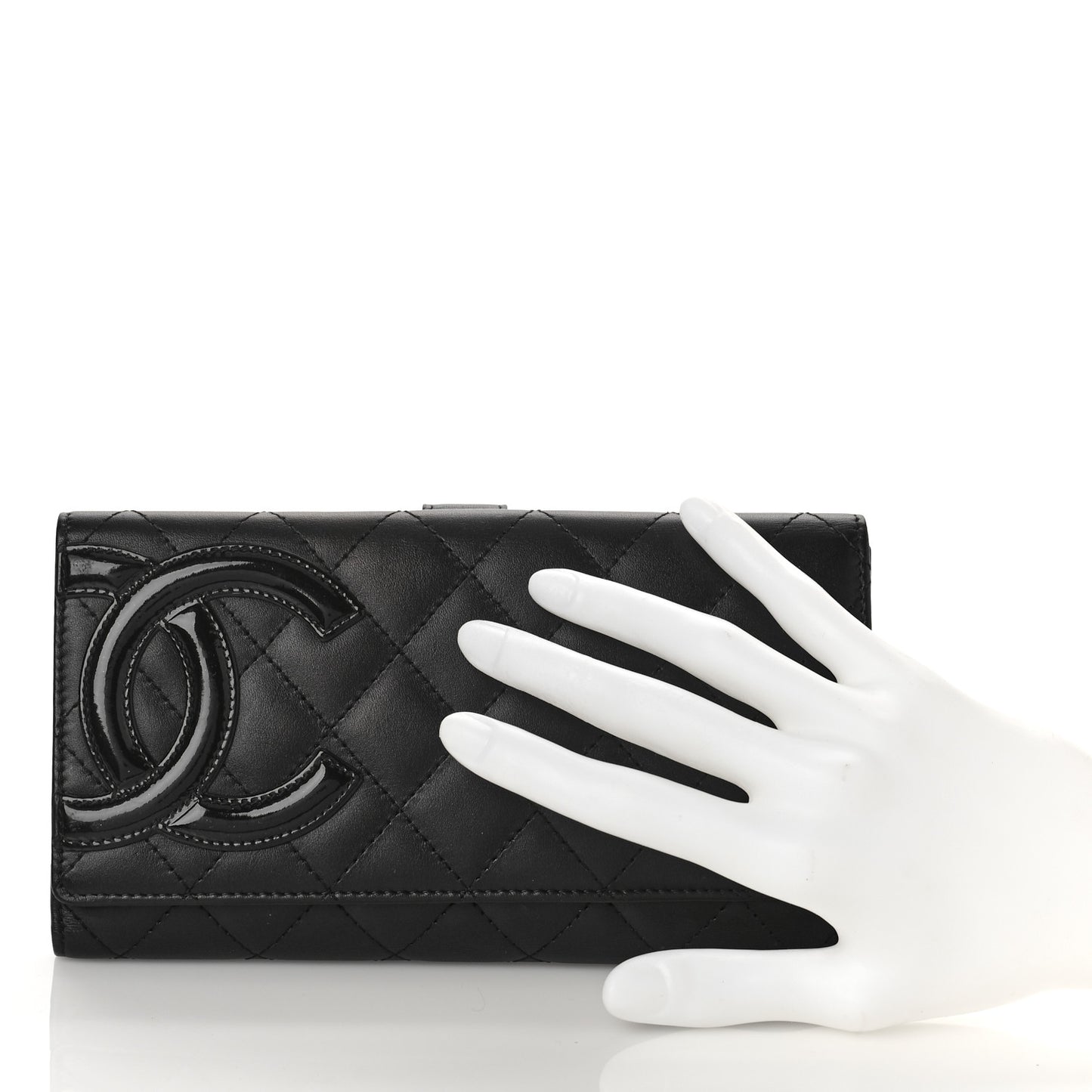 Calfskin Quilted Cambon Long Double Wallet Black
