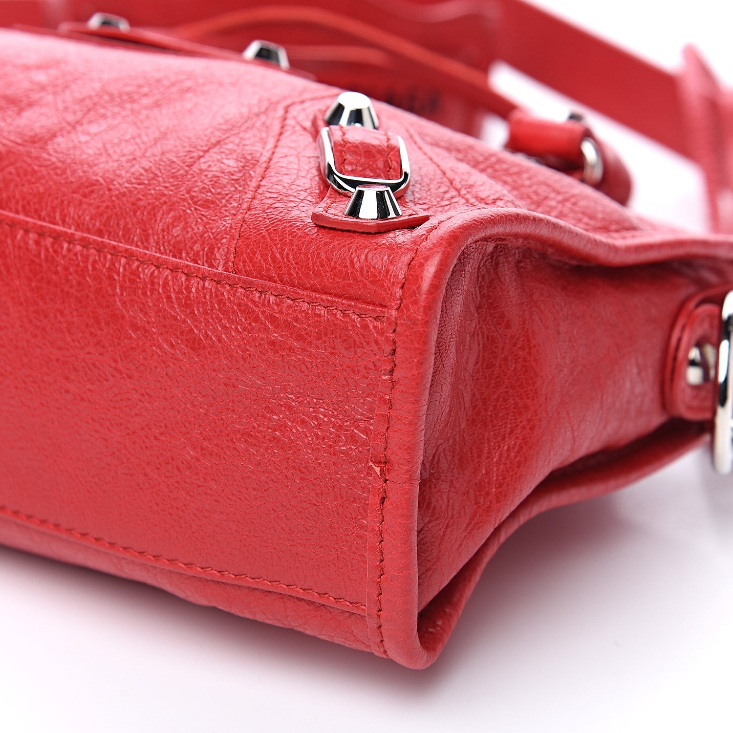 Balenciaga Agneau Classic Silver Hardware Mini City Logo Strap Rouge Cardinal Black 8 of 9