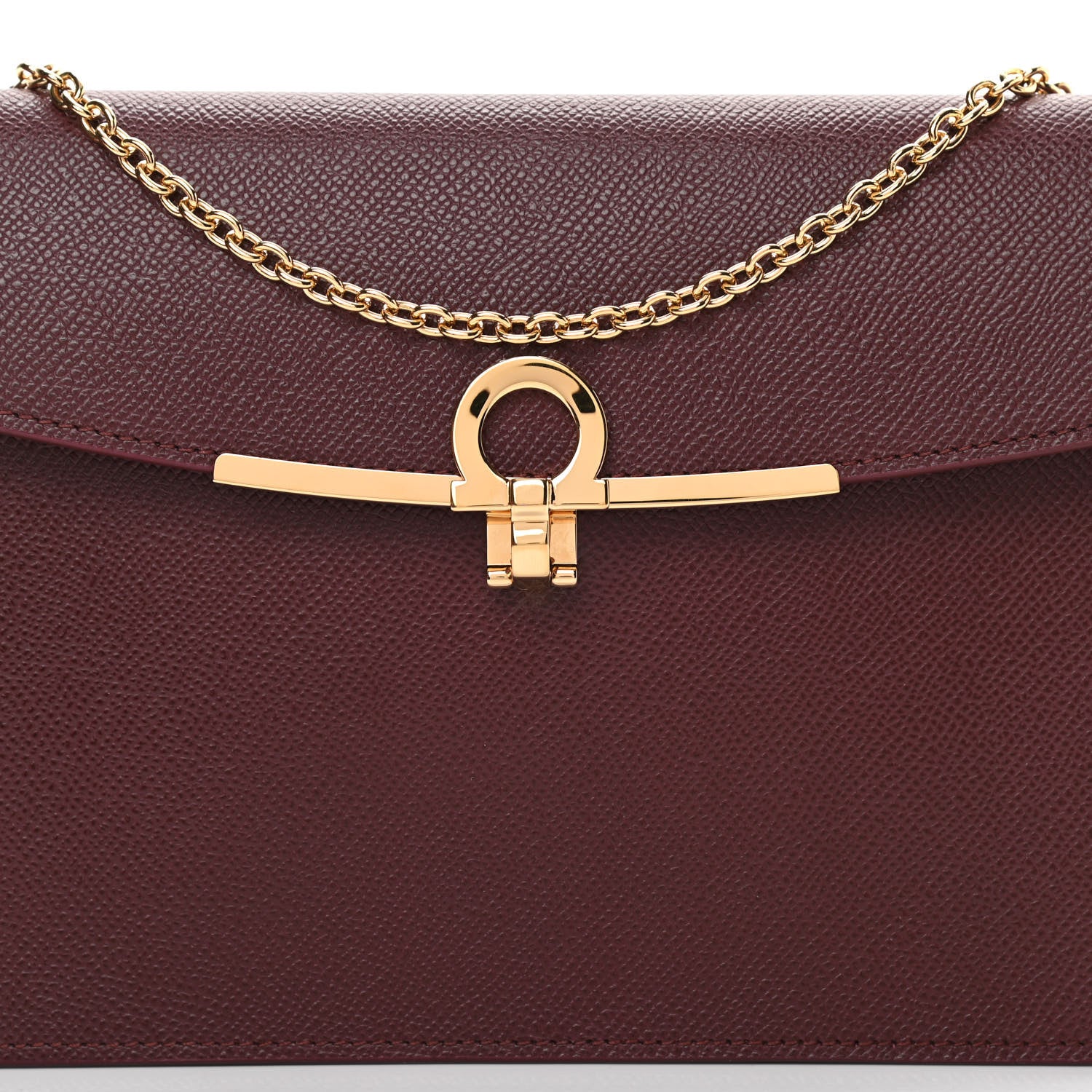Salvatore Ferragamo Hammered Calfskin Gancio Wallet On Chain Burgundy 8 of 11