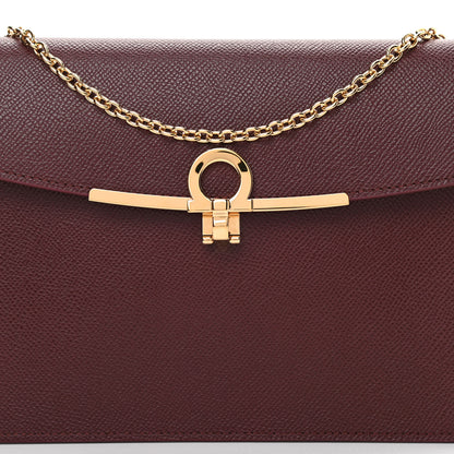 Salvatore Ferragamo Hammered Calfskin Gancio Wallet On Chain Burgundy 8 of 11