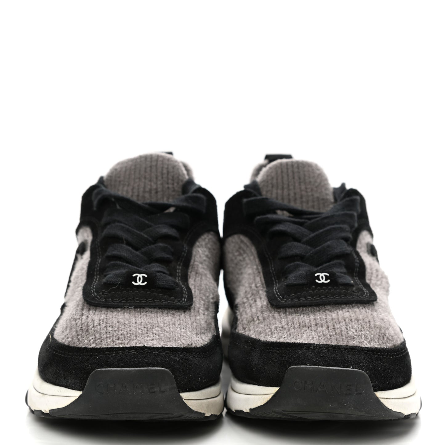 Fabric Suede Calfskin CC Sneakers 36 Grey Black