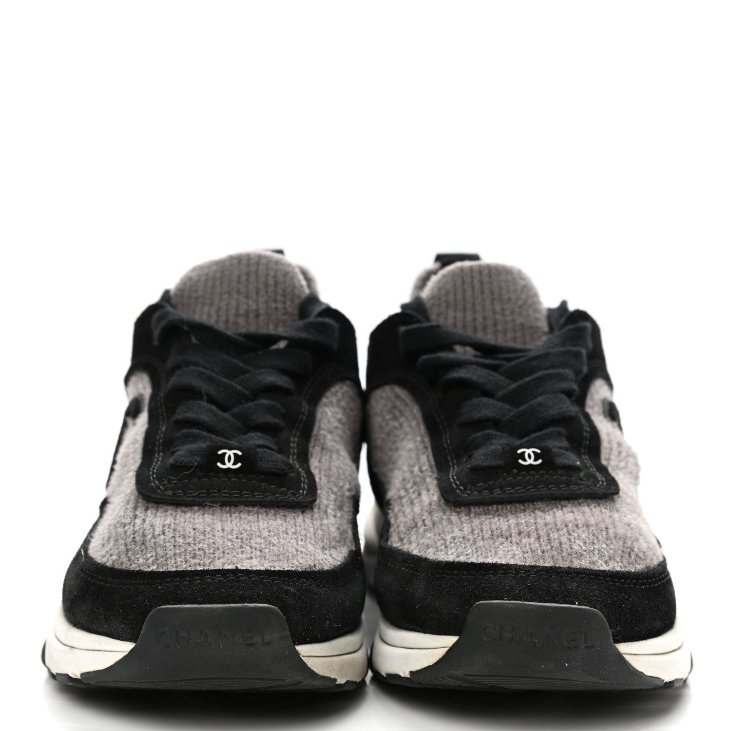 Chanel Fabric Suede Calfskin CC Sneakers 36 Grey Black 2 of 9