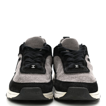 Chanel Fabric Suede Calfskin CC Sneakers 36 Grey Black 2 of 9