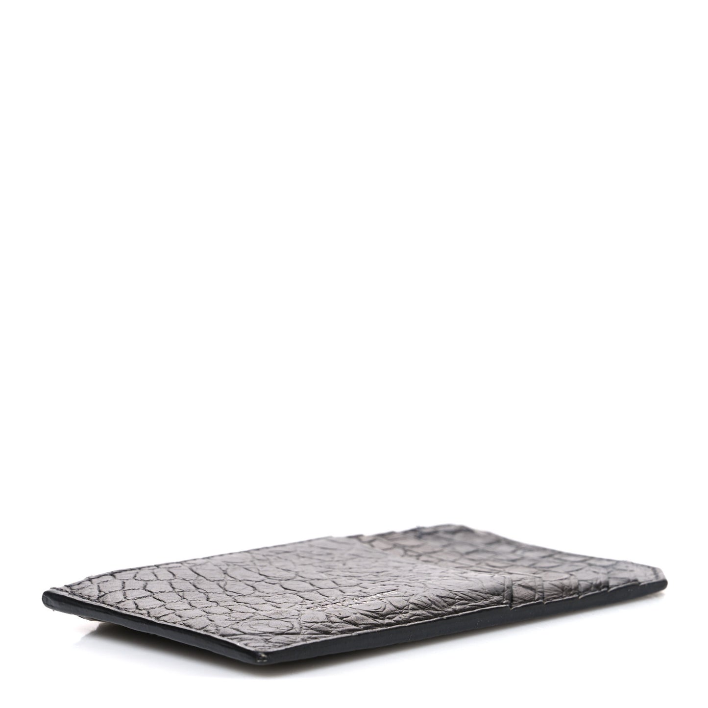 Calfskin Crocodile Embossed 5 Fragments Zip Pouch Card Holder Coal