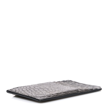 Saint Laurent Calfskin Crocodile Embossed 5 Fragments Zip Pouch Card Holder Coal 4 of 9