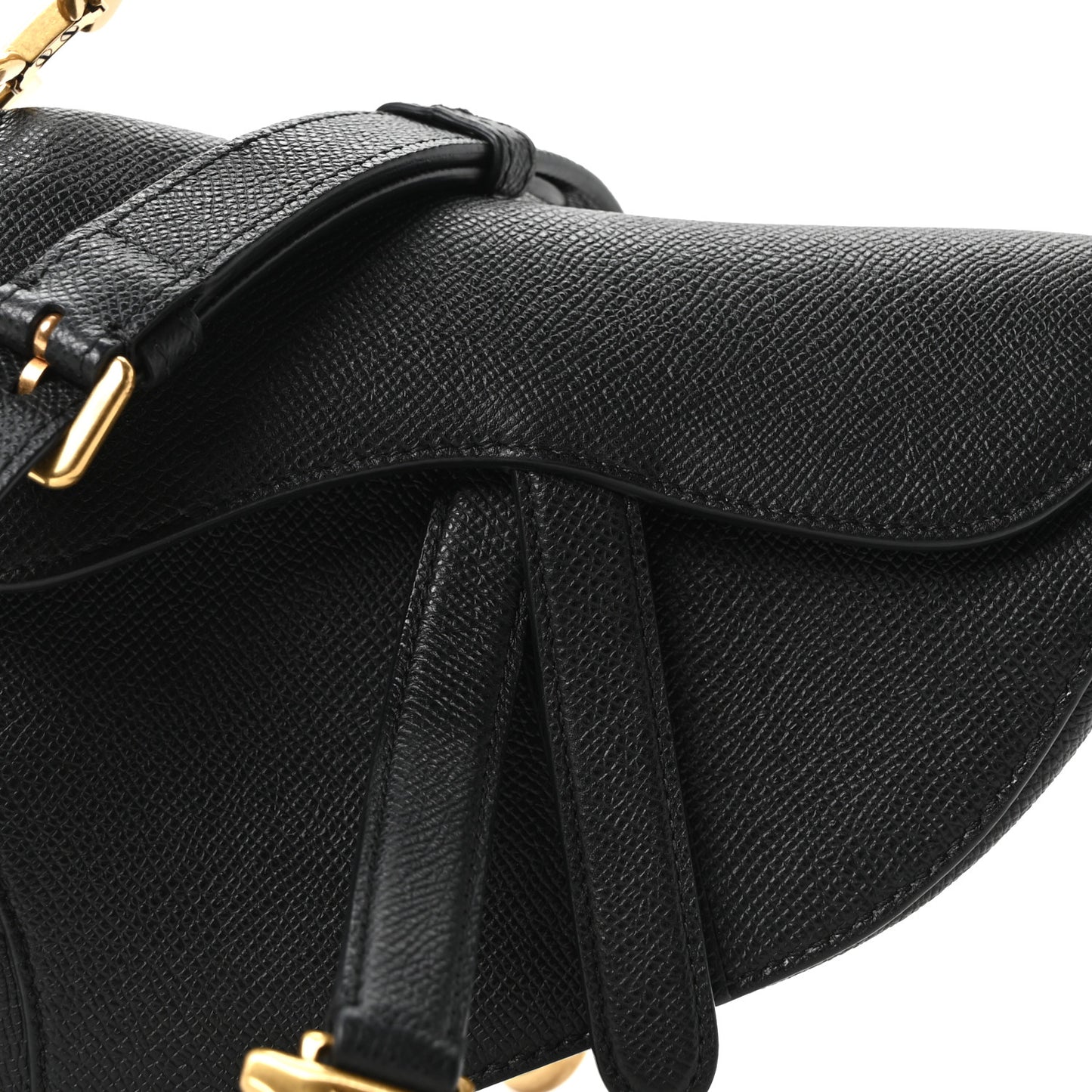 Grained Calfskin Mini Saddle Bag With Strap Black