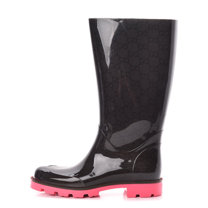 Gucci Rubber Monogram Edinburg Rain Boots 36 Pink Brown 1 of 14