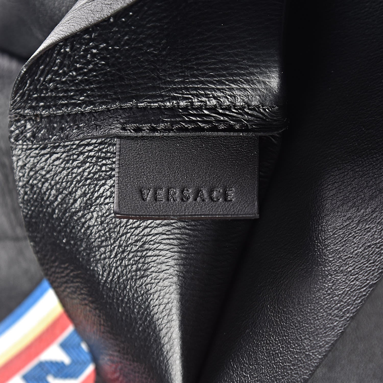 Versace Calfskin Stripe Greek City Key Tote Black 6 of 11