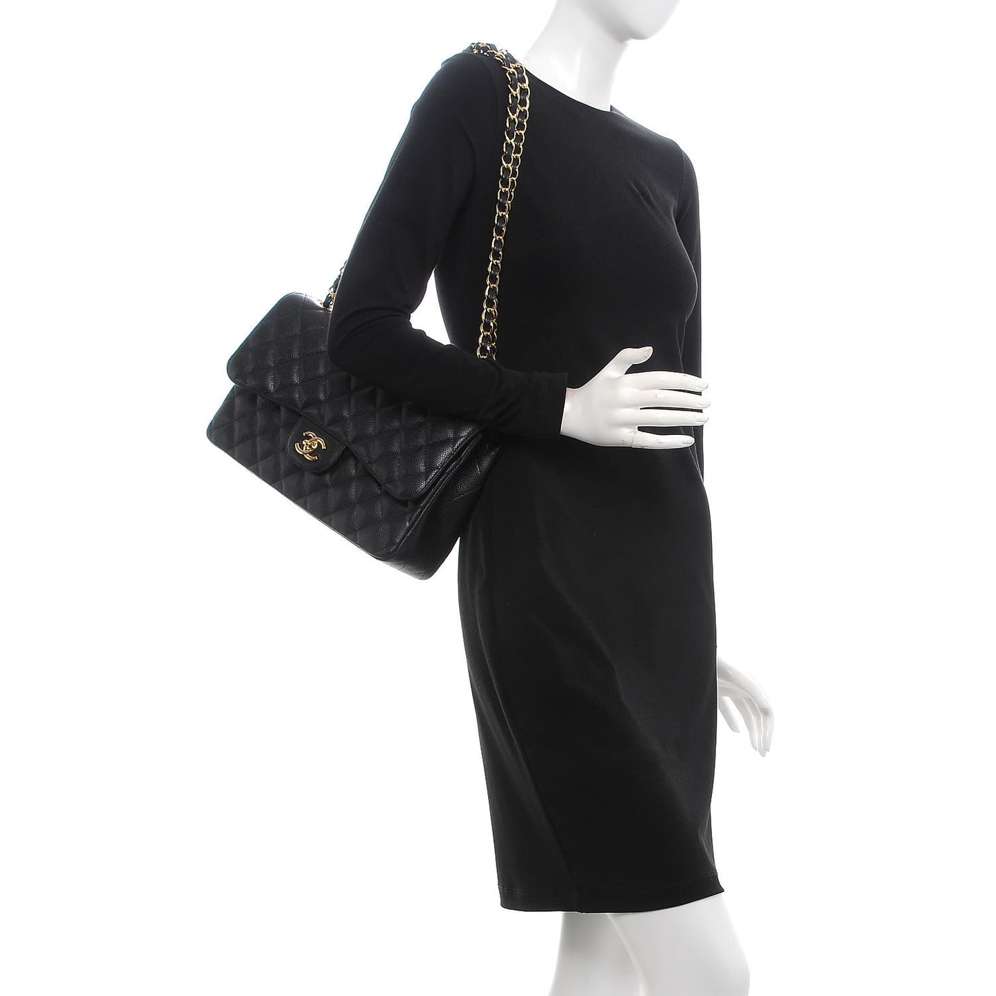 Caviar Quilted Jumbo Double Flap Black