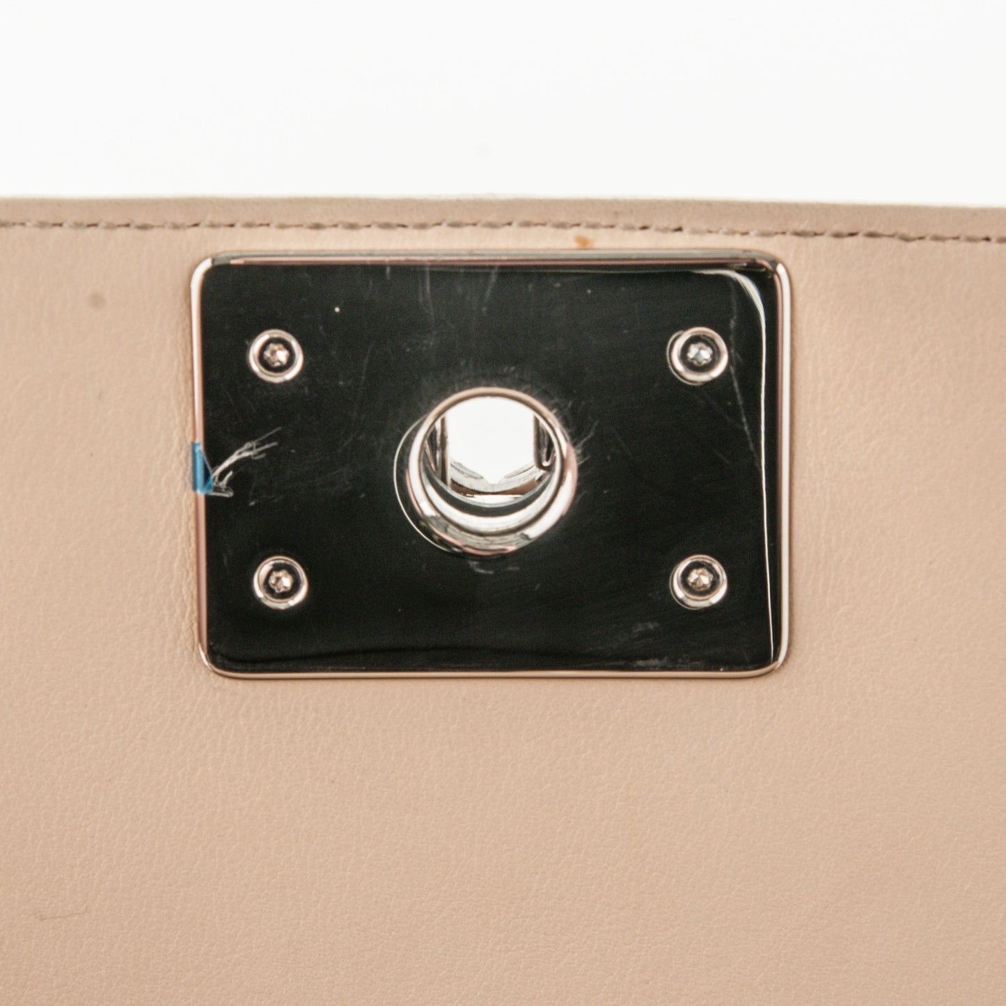 Patent Calfskin New Medium Boy Flap Plexiglass Beige