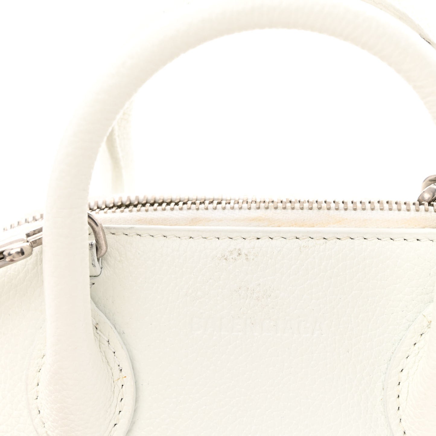 Grained Calfskin Logo XXS Ville Top Handle Bag White Fluo Pink