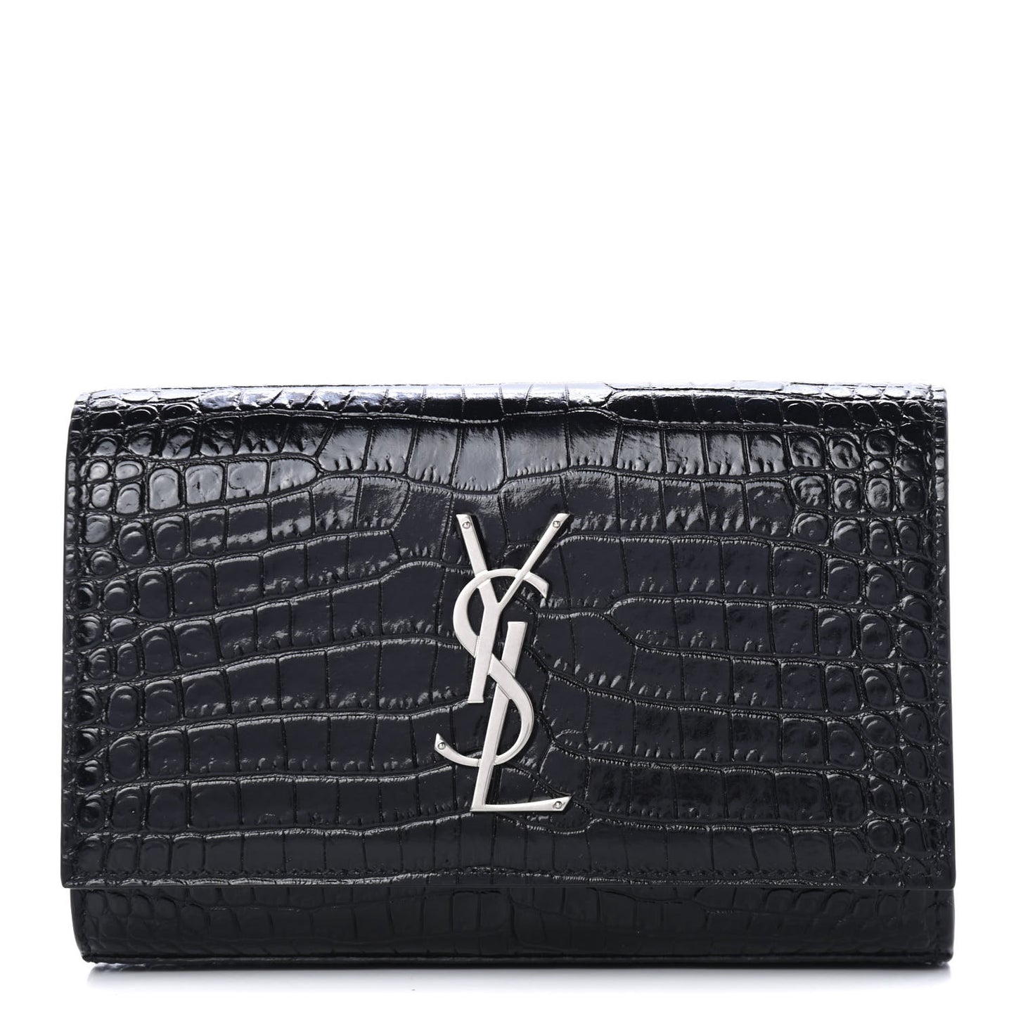 Calfskin Crocodile Embossed Monogram Kate Belt Bag Black