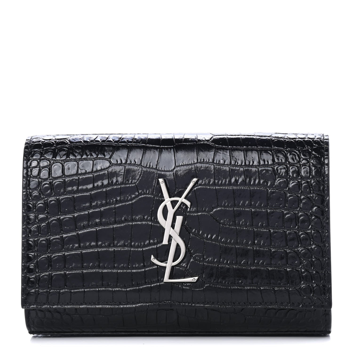 Saint Laurent Calfskin Crocodile Embossed Monogram Kate Belt Bag Black 1 of 4