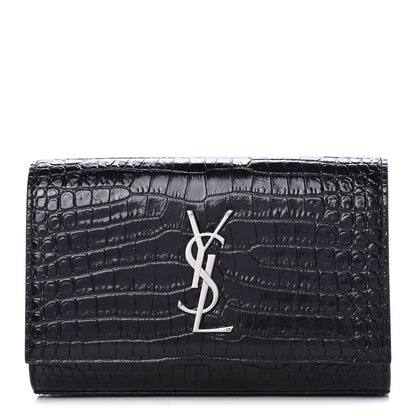 Saint Laurent Calfskin Crocodile Embossed Monogram Kate Belt Bag Black 1 of 4