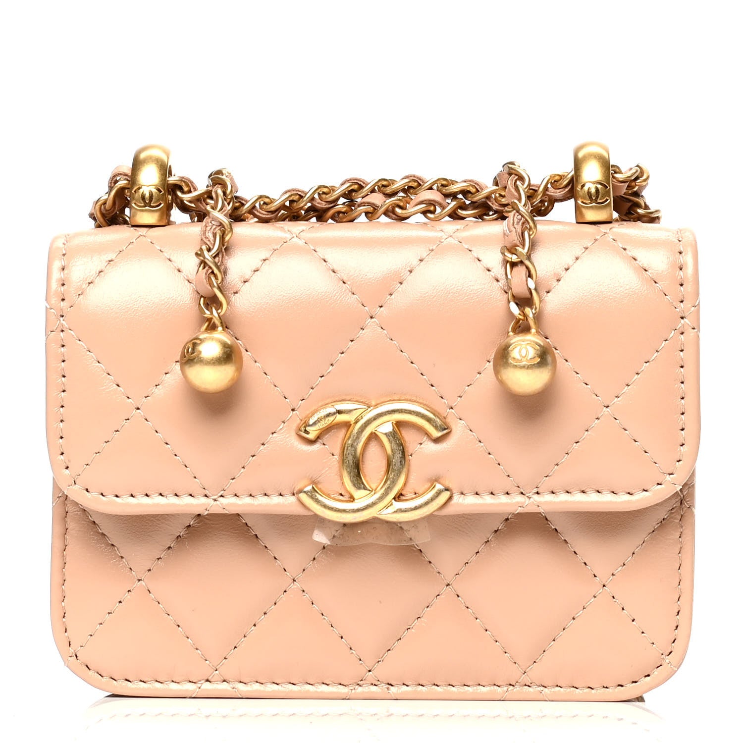 Chanel Calfskin Quilted Perfect Fit Coin Purse With Chain Beige 1 of 4