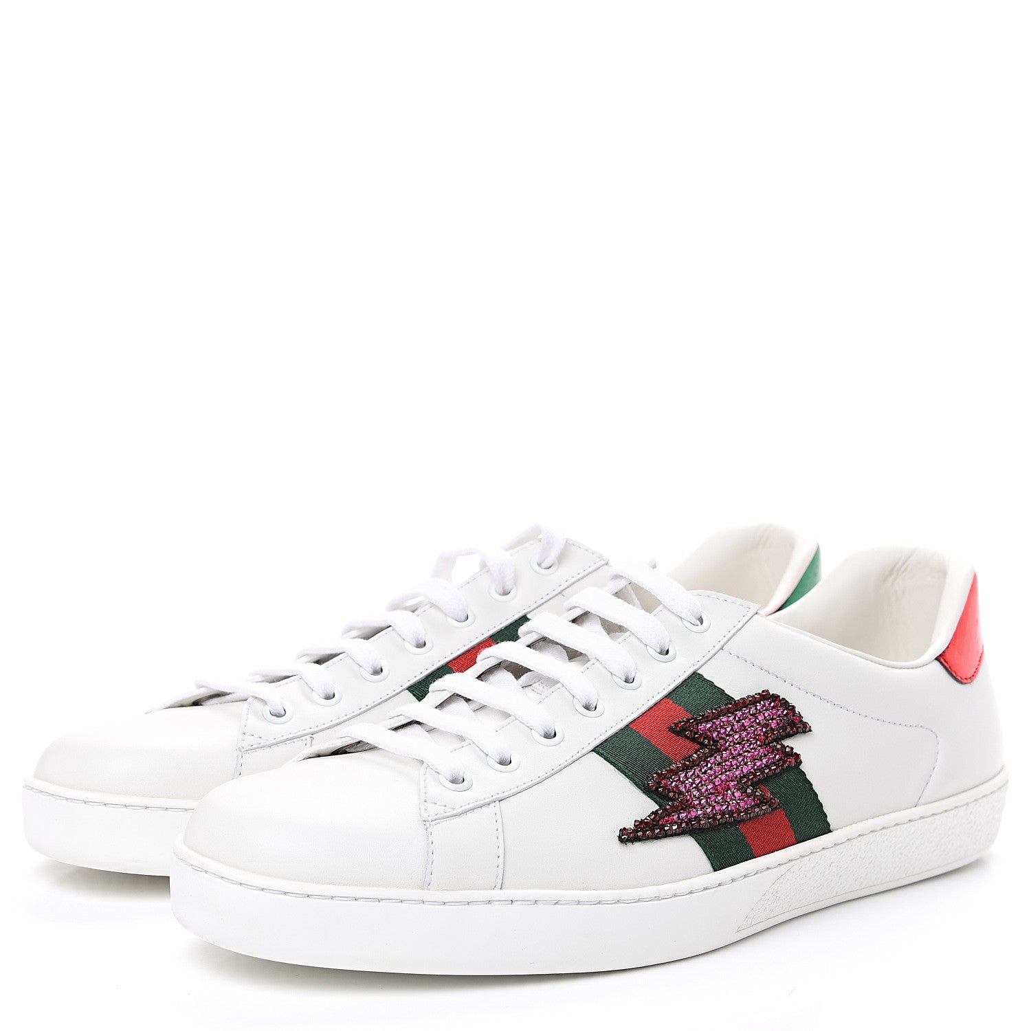 Gucci Calfskin Ayers Web Lightning Embroidered Mens Ace Sneakers 11 White 3 of 9