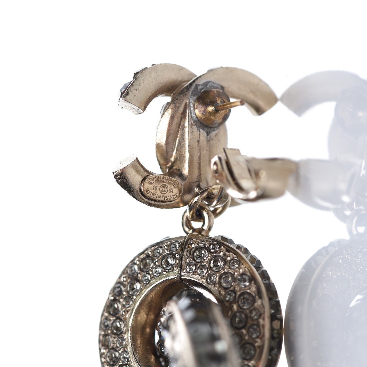 Chanel Crystal CC Hoop Drop Earrings Light Gold 4 of 4