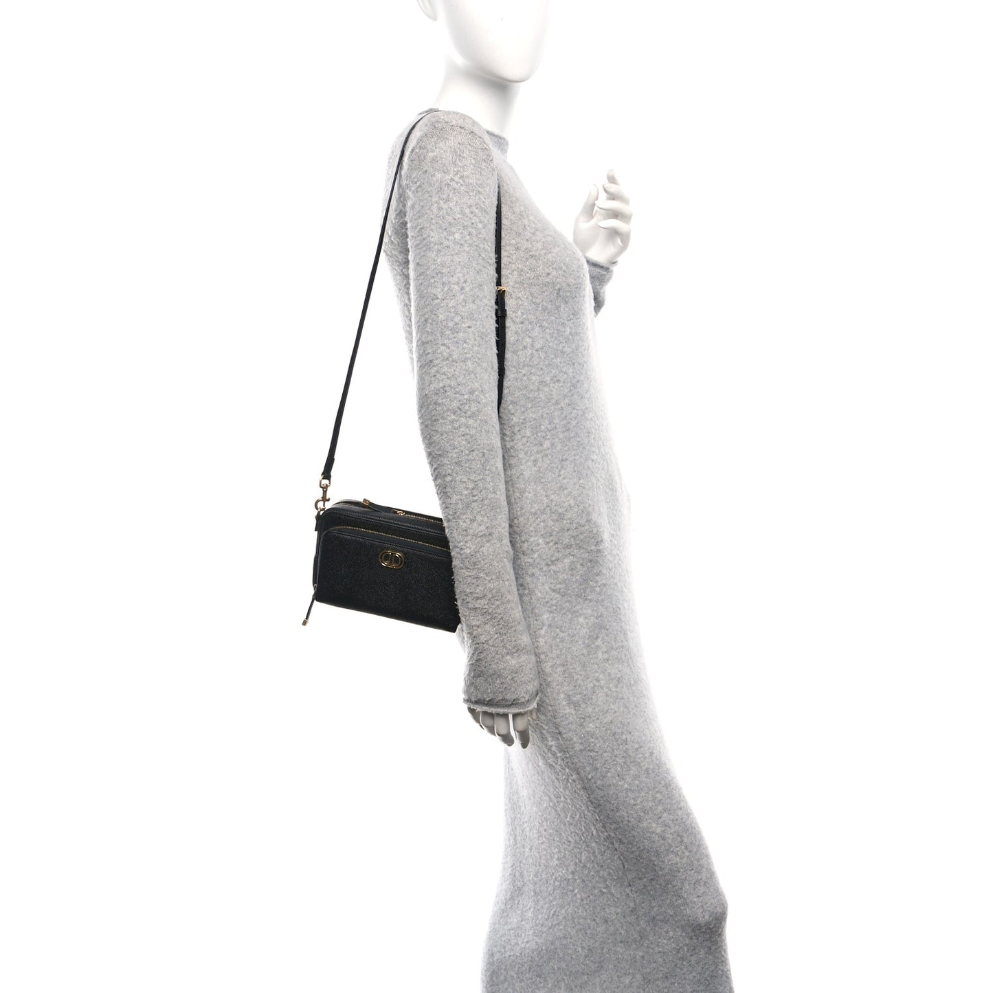 Grained Calfskin Caro Double Pouch Black