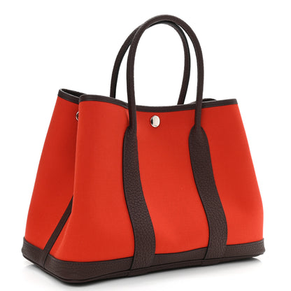Hermes Toile Vache Country Garden Party Tote 30 TPM Orange Poppy Rouge Grenat 3 of 12