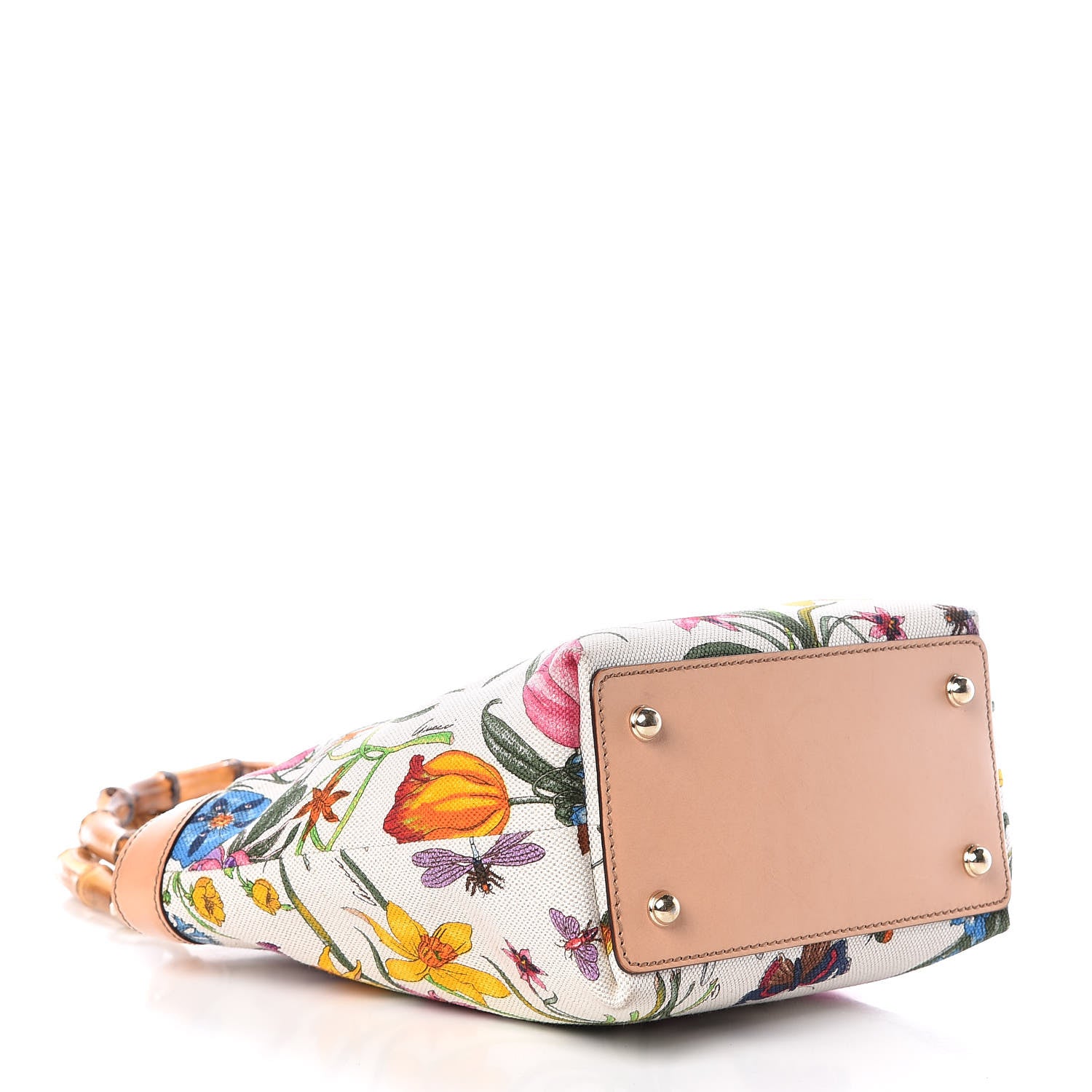 Gucci Canvas Floral Flora Bamboo Handle Bag White 4 of 19