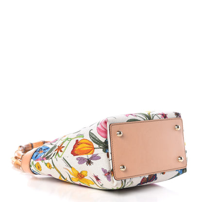Gucci Canvas Floral Flora Bamboo Handle Bag White 4 of 19