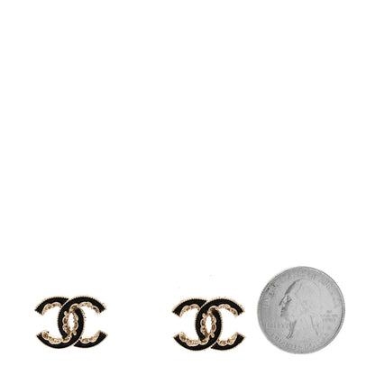 Chanel Enamel CC Baroque Earrings Black Gold 2 of 5