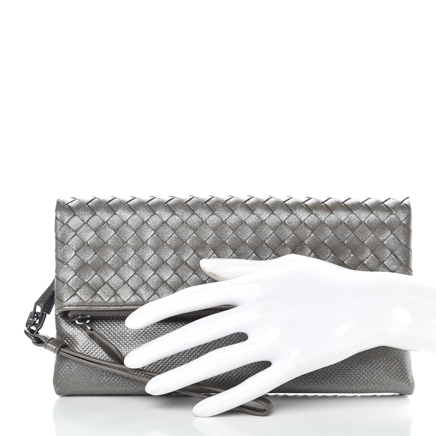 Bottega Veneta Metallic Nappa Intrecciato Flap Wristlet Light Grey 2 of 8