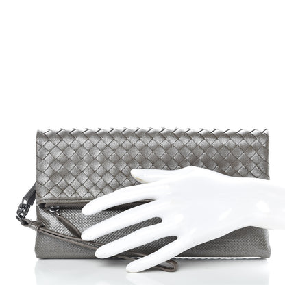 Bottega Veneta Metallic Nappa Intrecciato Flap Wristlet Light Grey 2 of 8