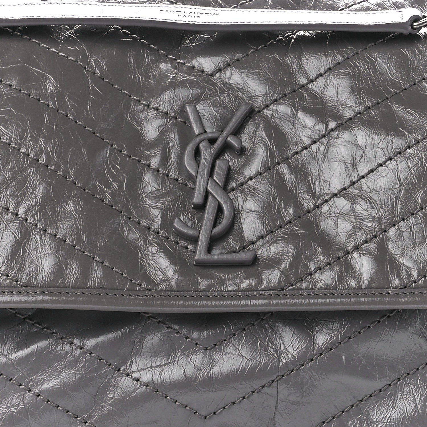 Saint Laurent Crinkled Calfskin Matelasse Monogram Medium Niki Chain Satchel Fog 9 of 12