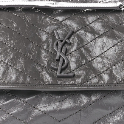Saint Laurent Crinkled Calfskin Matelasse Monogram Medium Niki Chain Satchel Fog 9 of 12