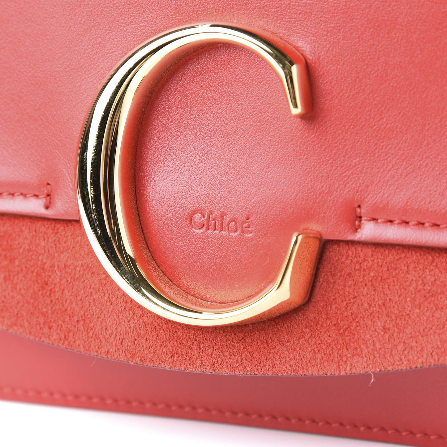 Calfskin Suede C Clutch With Chain Plaid Red