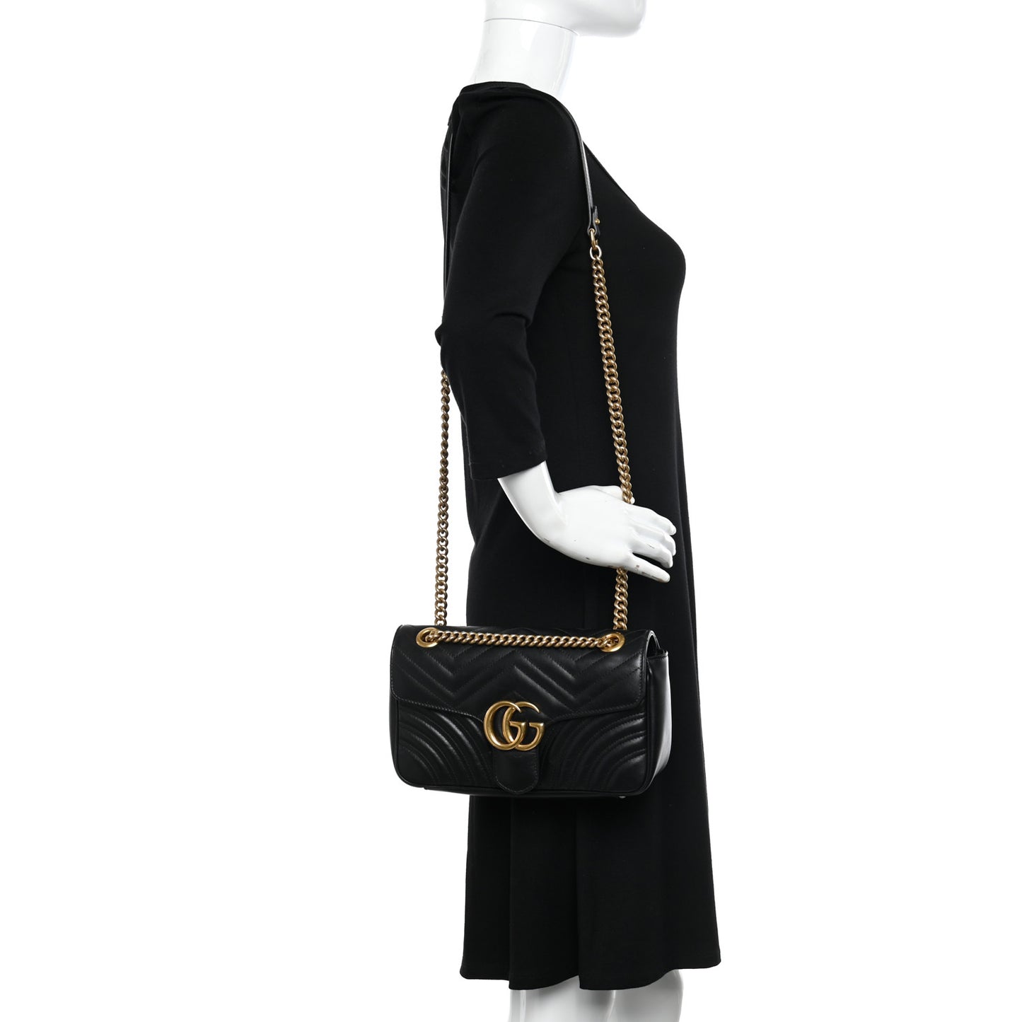 Calfskin Matelasse Small GG Marmont Shoulder Bag Black