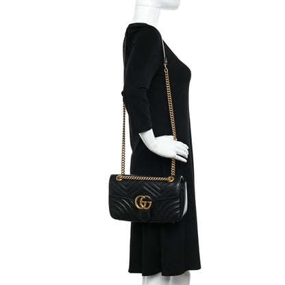 Gucci Calfskin Matelasse Small GG Marmont Shoulder Bag Black 2 of 10
