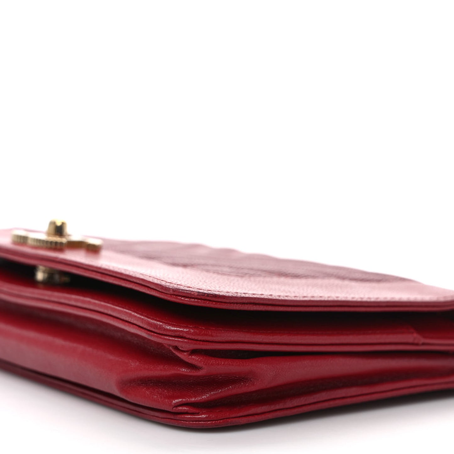 Sheepskin Caviar Chevron Quilted Vintage Mademoiselle Wallet On Chain WOC Red