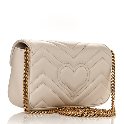 Gucci Calfskin Matelasse Super Mini GG Marmont Shoulder Bag White 3 of 14