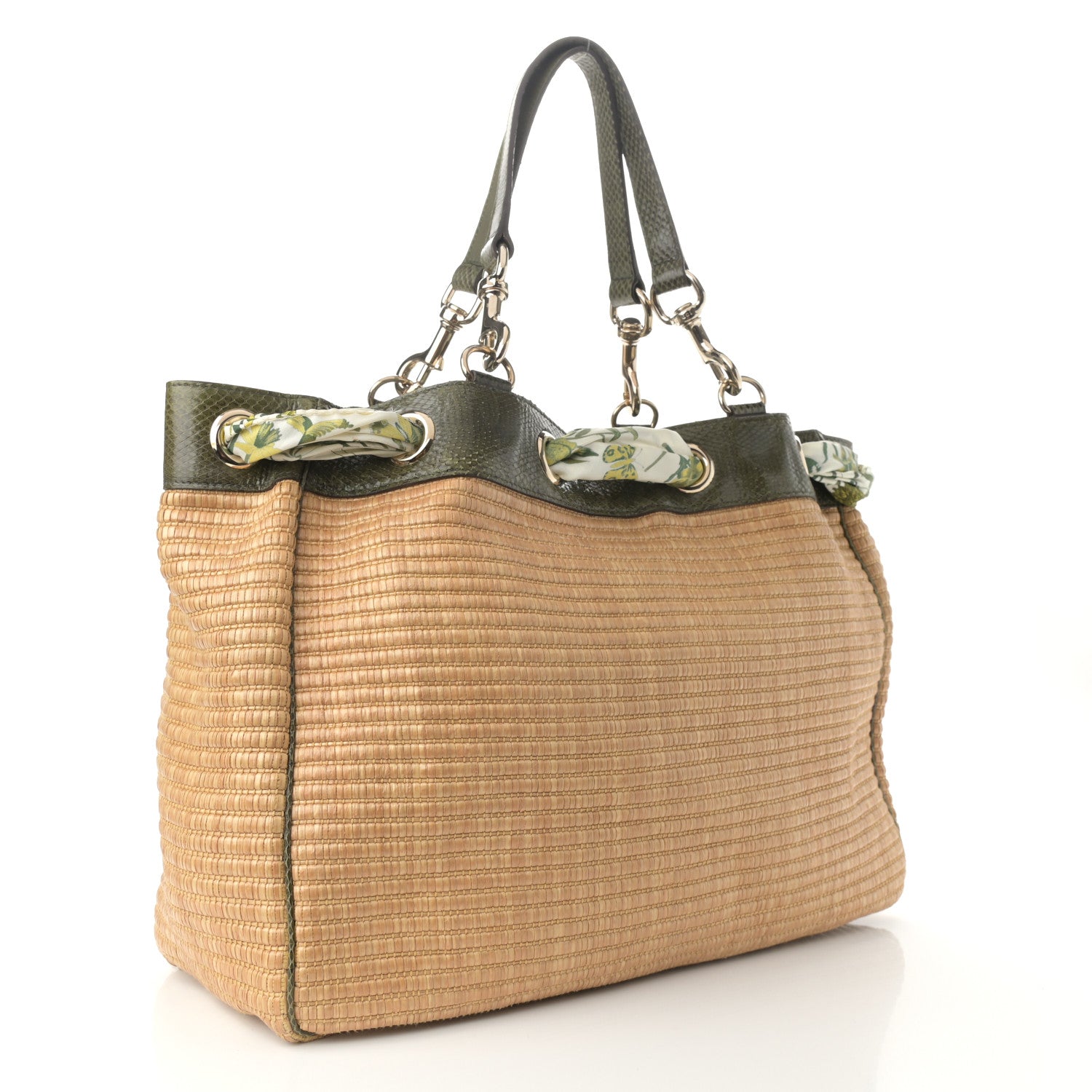 Gucci Natural Straw Ayers Snakeskin Positano Tote 4 of 12