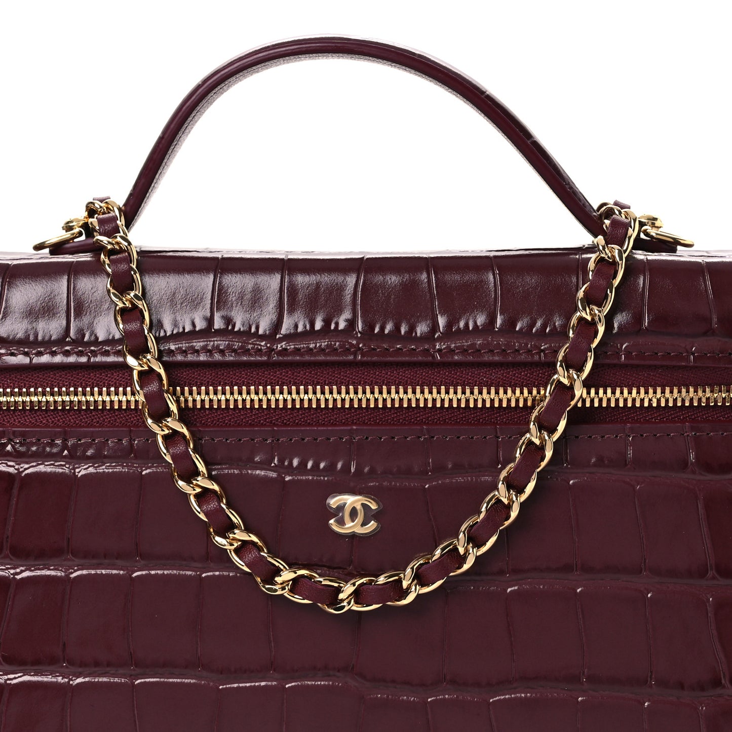 Calfskin Crocodile Embossed Crococo Exoticoco Vanity With Chain Dark Burgundy