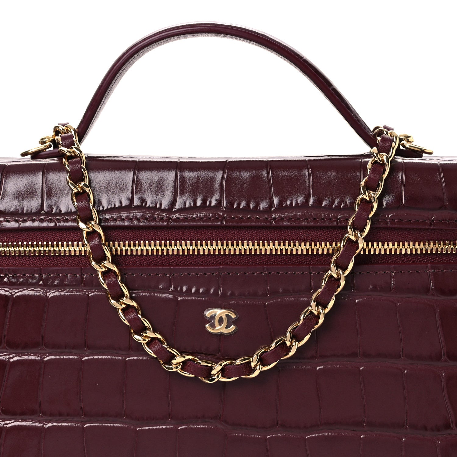 Chanel Calfskin Crocodile Embossed Crococo Exoticoco Vanity With Chain Dark Burgundy 8 of 12