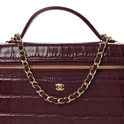 Chanel Calfskin Crocodile Embossed Crococo Exoticoco Vanity With Chain Dark Burgundy 8 of 12