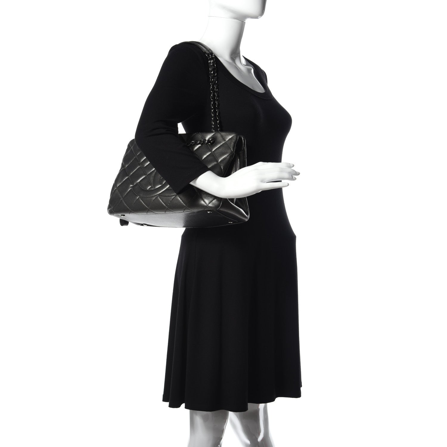 Chanel Metallic Caviar Quilted CC Tote Dark Silver 4 of 22