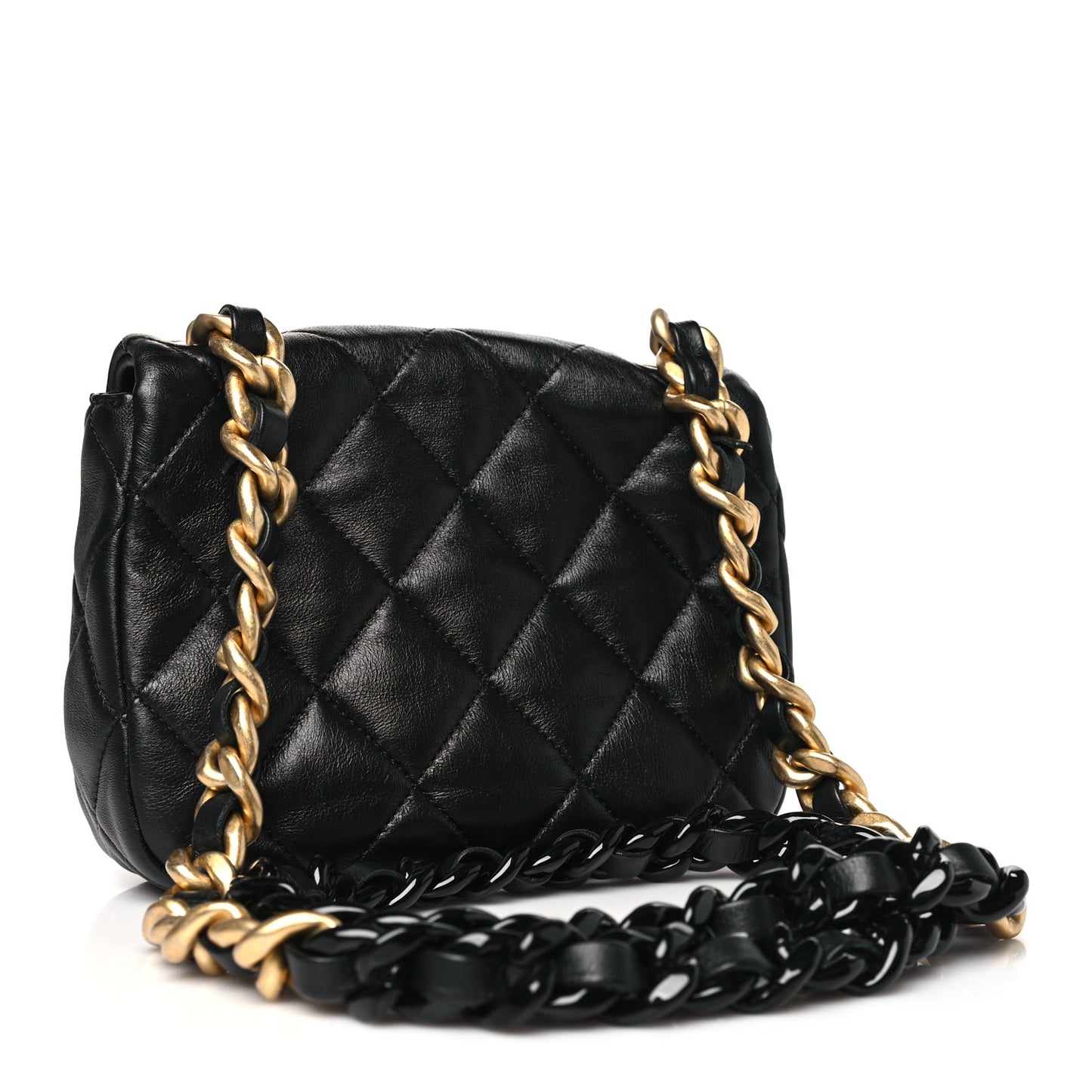 Lambskin Quilted Mini Lacquered Chain Flap Black