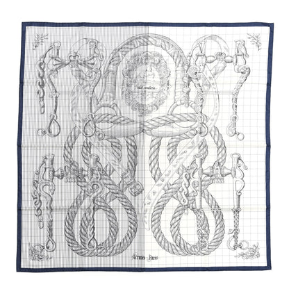 Hermes Silk Della Cavalleria Finesse Scarf 90 Marine White 1 of 4