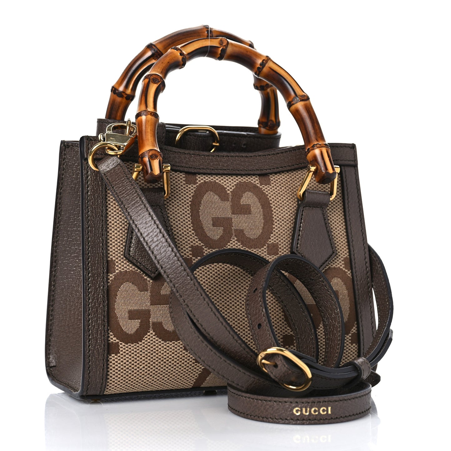 Monogram Jumbo GG Textured Dollar Calfskin Mini Diana Tote Bag Camel Ebony New Acero