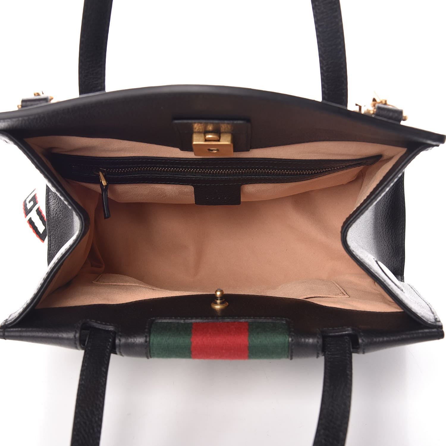 Gucci Grained Calfskin Web Crystal Butterfly Stripe Medium Totem Top Handle Bag Black 5 of 10