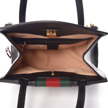 Gucci Grained Calfskin Web Crystal Butterfly Stripe Medium Totem Top Handle Bag Black 5 of 10