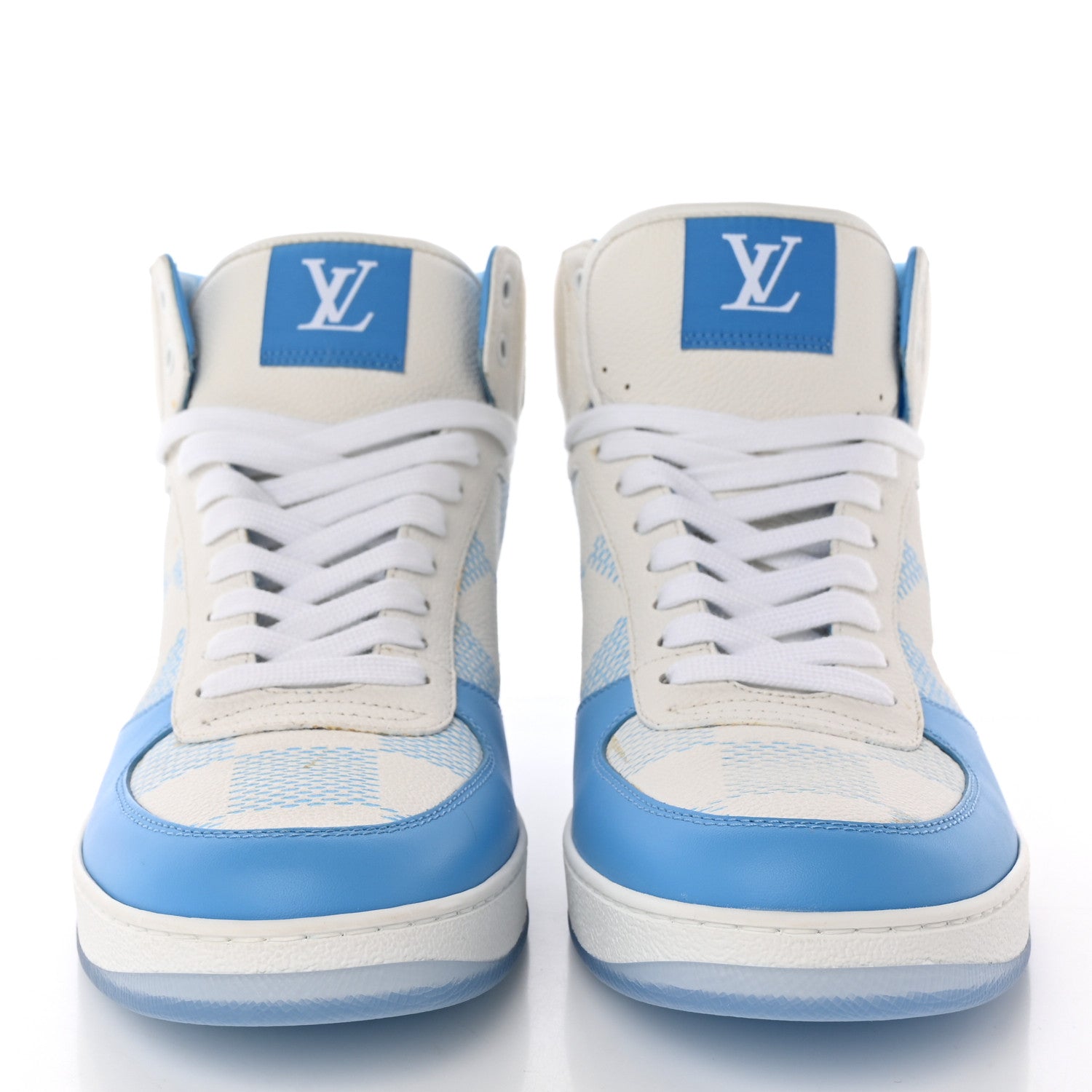 Louis Vuitton Calfskin Damier Mens Rivoli High Top Sneakers 8 Blue 2 of 12