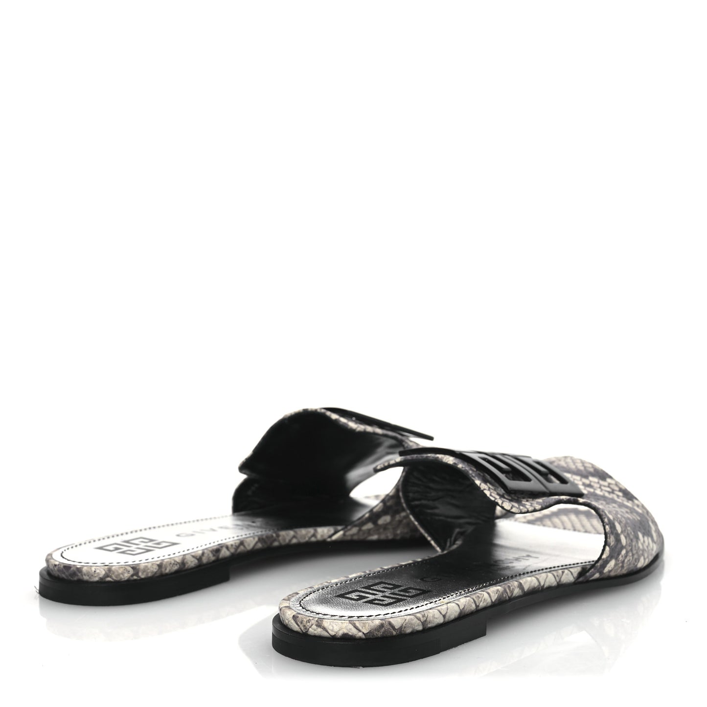 Calfskin Snakeskin Print 4G Flat Sandals 38.5 Stone Grey