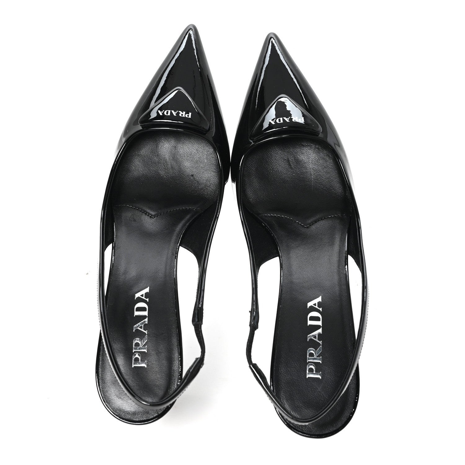 Prada Vernice Logo Pointed Toe Slingback Pumps 40 Black 2 of 10